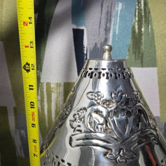 Vtg Rococo Style Silver Plated Metal Tea Pot Table Lamp Light With Ornate Shade - Picture 4 of 15